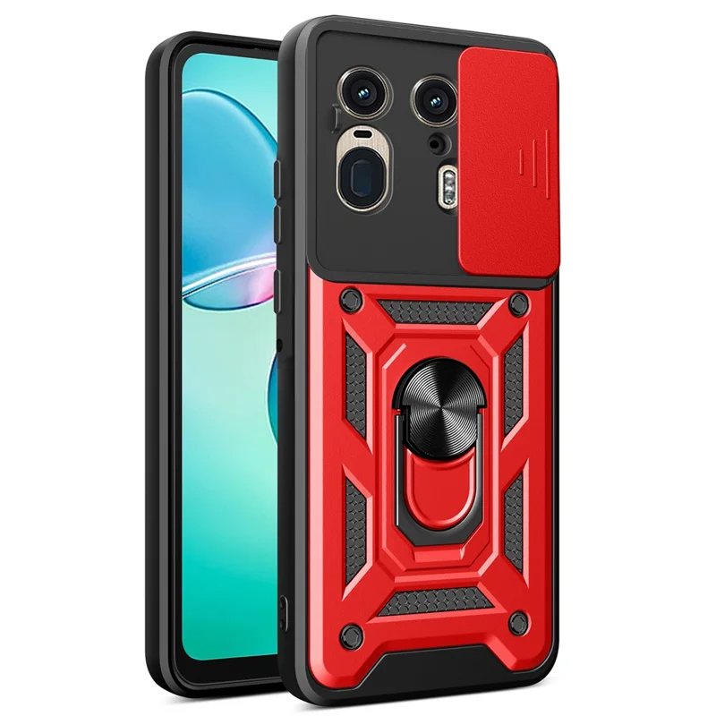 For Motorola Moto X50 Ultra 5G  /  Edge 50 Ultra 5G Case with Slide Camera Lid PC+TPU Kickstand Phone Cover - Black-Cellmalls