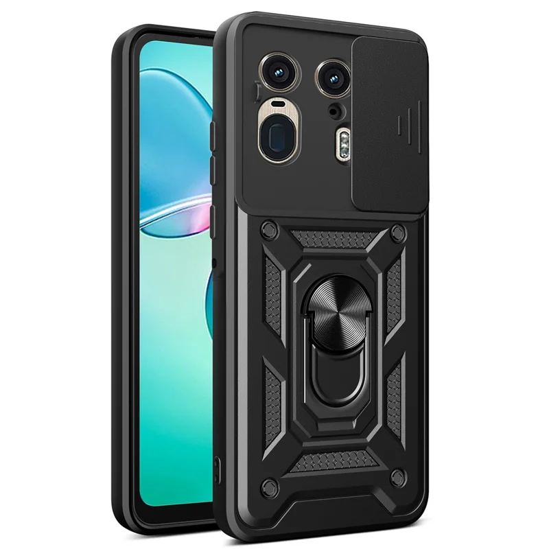 For Motorola Moto X50 Ultra 5G  /  Edge 50 Ultra 5G Case with Slide Camera Lid PC+TPU Kickstand Phone Cover - Black-Cellmalls