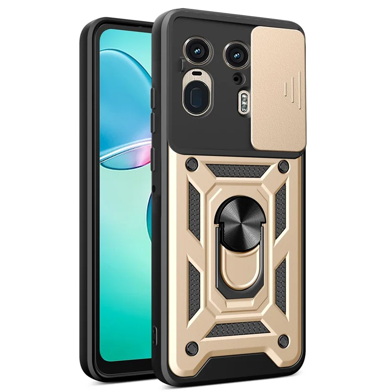 For Motorola Moto X50 Ultra 5G  /  Edge 50 Ultra 5G Case with Slide Camera Lid PC+TPU Kickstand Phone Cover - Black-Cellmalls