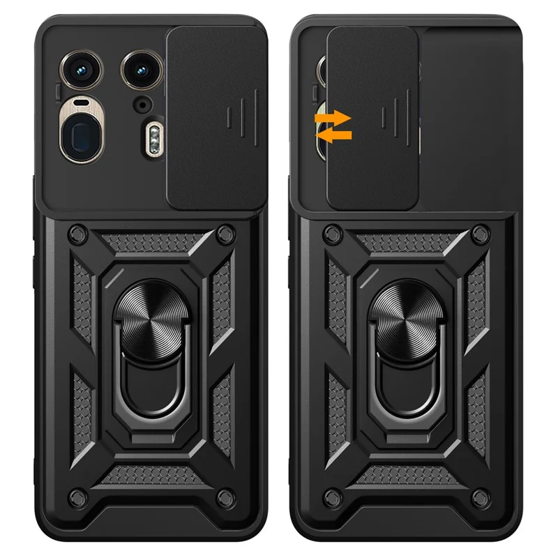 For Motorola Moto X50 Ultra 5G  /  Edge 50 Ultra 5G Case with Slide Camera Lid PC+TPU Kickstand Phone Cover - Black-Cellmalls