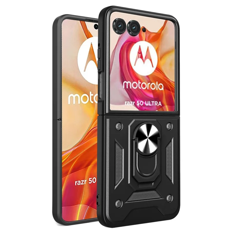 For Motorola Razr 50 Ultra 5G Kickstand Case PC+TPU Phone Shell with Slide Camera Lid - Black-Cellmalls