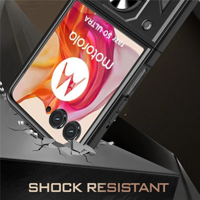 For Motorola Razr 50 Ultra 5G Kickstand Case PC+TPU Phone Shell with Slide Camera Lid - Black-Cellmalls