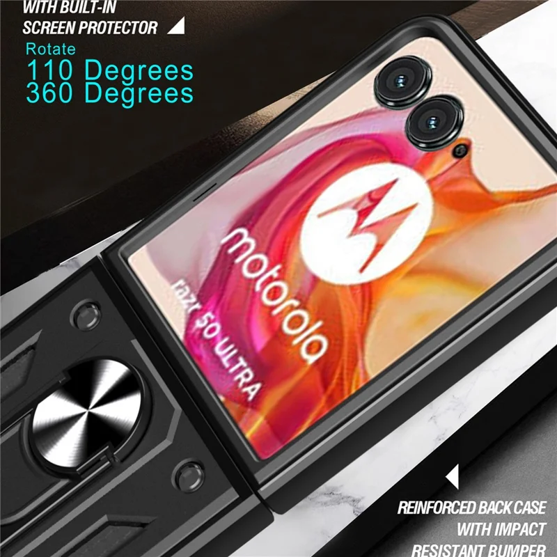 For Motorola Razr 50 Ultra 5G Kickstand Case PC+TPU Phone Shell with Slide Camera Lid - Black-Cellmalls