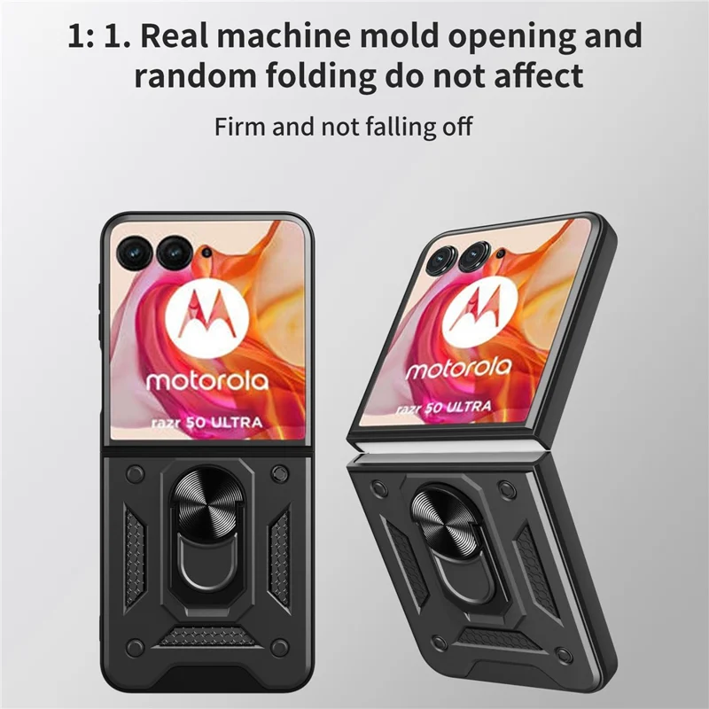 For Motorola Razr 50 Ultra 5G Kickstand Case PC+TPU Phone Shell with Slide Camera Lid - Black-Cellmalls