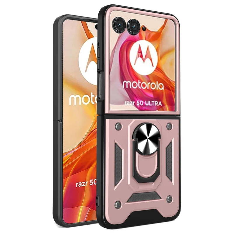 For Motorola Razr 50 Ultra 5G Kickstand Case PC+TPU Phone Shell with Slide Camera Lid - Black-Cellmalls