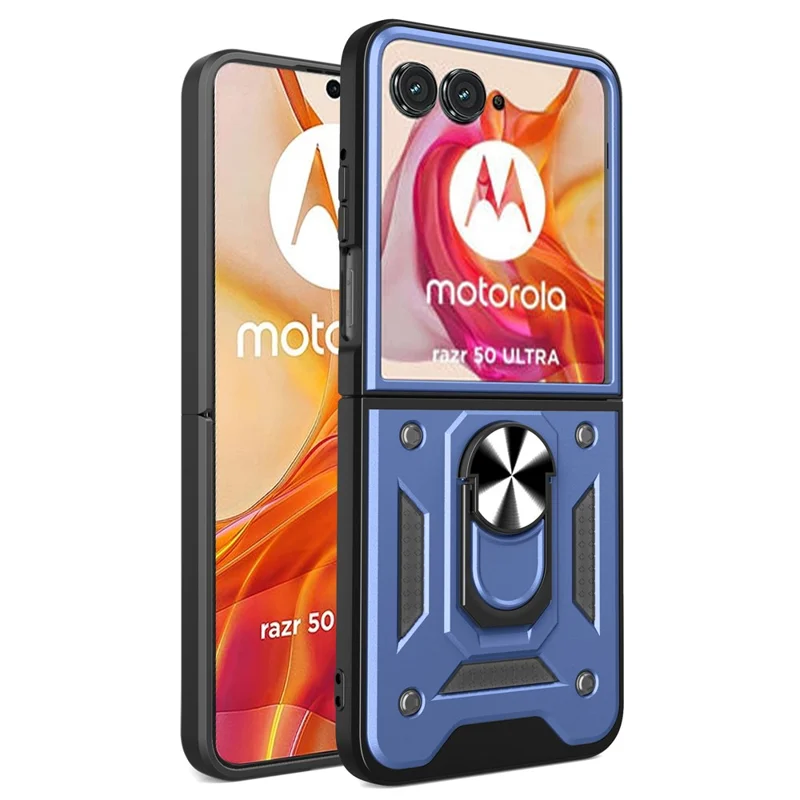 For Motorola Razr 50 Ultra 5G Kickstand Case PC+TPU Phone Shell with Slide Camera Lid - Black-Cellmalls