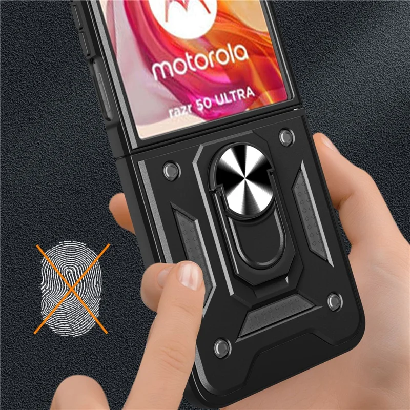 For Motorola Razr 50 Ultra 5G Kickstand Case PC+TPU Phone Shell with Slide Camera Lid - Black-Cellmalls