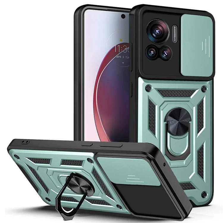 PC + TPU Phone Cover For Motorola Moto X30 Pro 5G / Edge 30 Ultra 5G Ring Kickstand Anti-fall Phone Case with Slide Camera Lid - Black-Cellmalls
