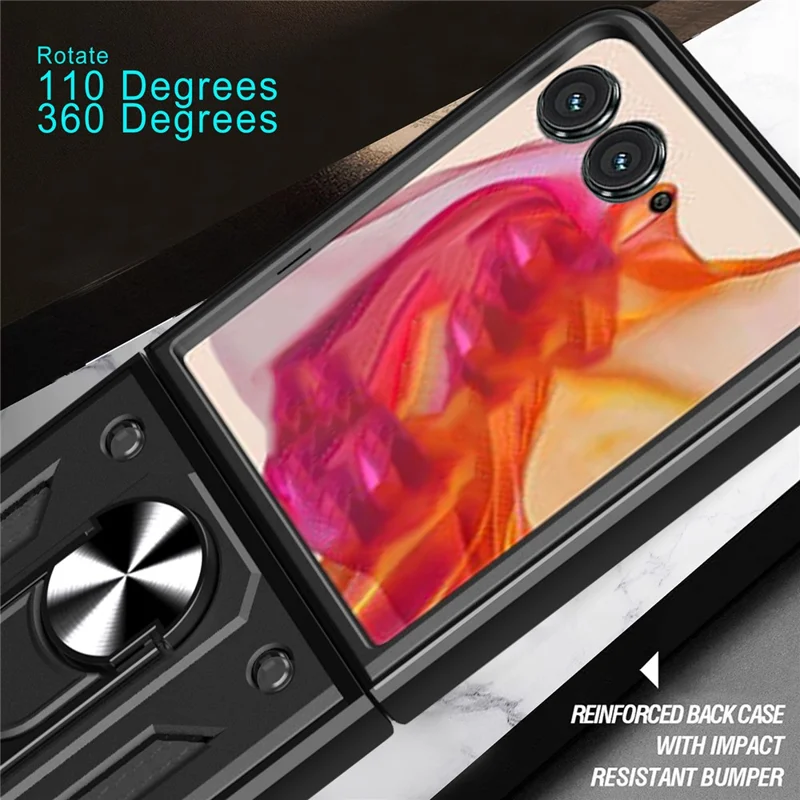 For Motorola Razr 60 / Razr 50 5G Case with Slide Camera Lid PC+TPU Kickstand Phone Cover - Black-Cellmalls