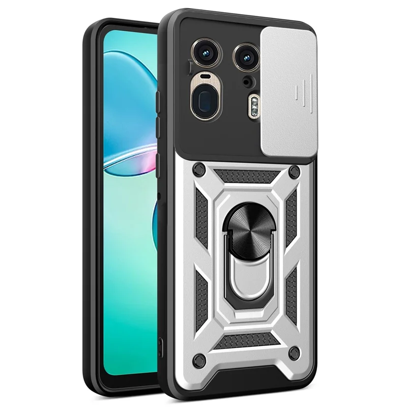For Motorola Moto X50 Ultra 5G  /  Edge 50 Ultra 5G Case with Slide Camera Lid PC+TPU Kickstand Phone Cover - Black-Cellmalls