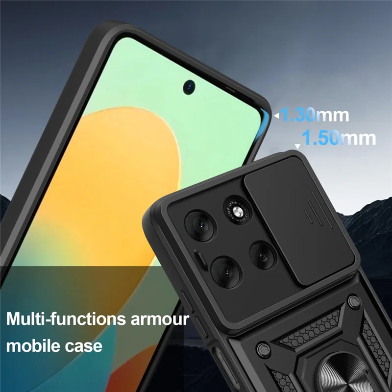 For Motorola Moto G56 5G Case with Slide Camera Lid PC + TPU Kickstand Phone Cover - Black-Cellmalls