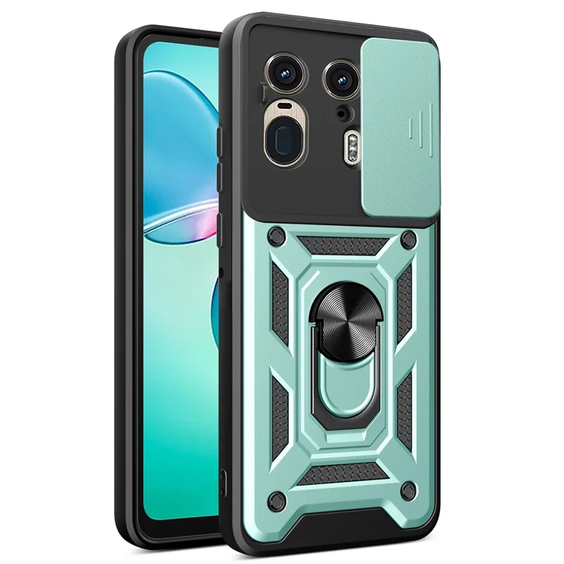 For Motorola Moto X50 Ultra 5G  /  Edge 50 Ultra 5G Case with Slide Camera Lid PC+TPU Kickstand Phone Cover - Black-Cellmalls