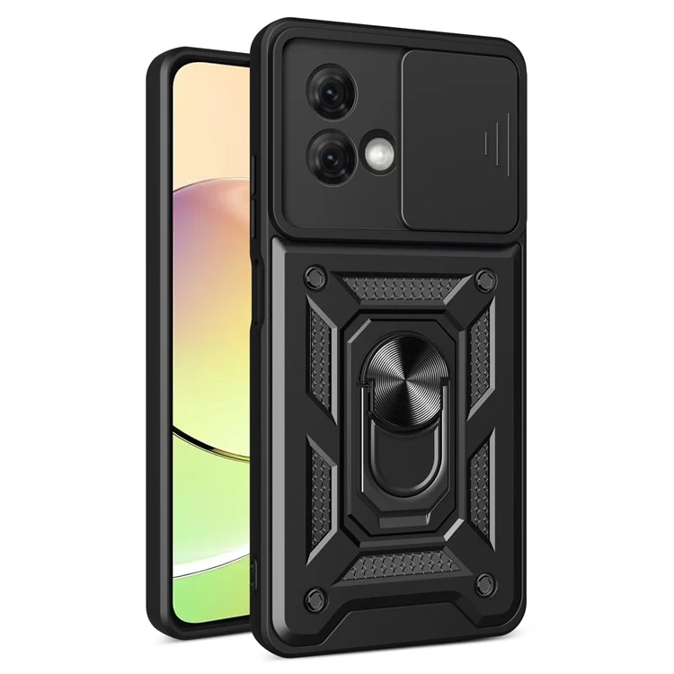 For Motorola Moto G84 5G Case Slide Lens Lid PC+TPU Kickstand Cell Phone Cover - Black-Cellmalls