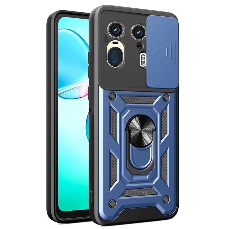 For Motorola Moto X50 Ultra 5G  /  Edge 50 Ultra 5G Case with Slide Camera Lid PC+TPU Kickstand Phone Cover - Black-Cellmalls