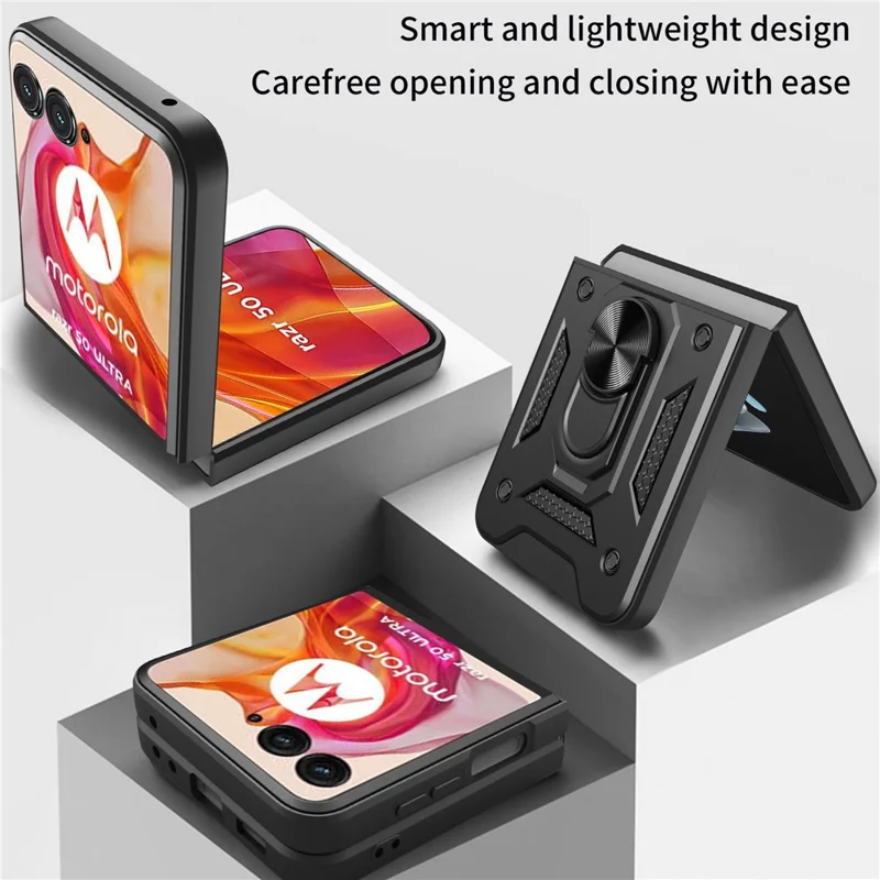 For Motorola Razr 50 Ultra 5G Kickstand Case PC+TPU Phone Shell with Slide Camera Lid - Black-Cellmalls