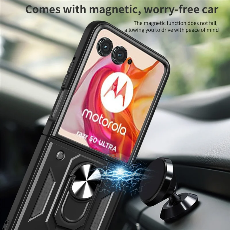 For Motorola Razr 50 Ultra 5G Kickstand Case PC+TPU Phone Shell with Slide Camera Lid - Black-Cellmalls