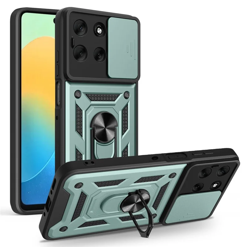 For Motorola Moto G56 5G Case with Slide Camera Lid PC + TPU Kickstand Phone Cover - Black-Cellmalls