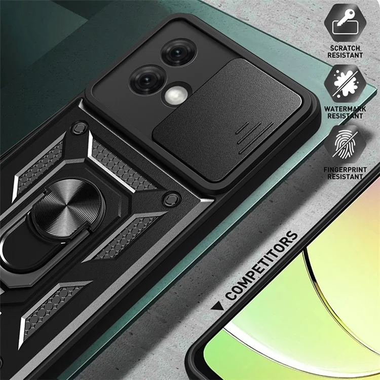 For Motorola Moto G84 5G Case Slide Lens Lid PC+TPU Kickstand Cell Phone Cover - Black-Cellmalls