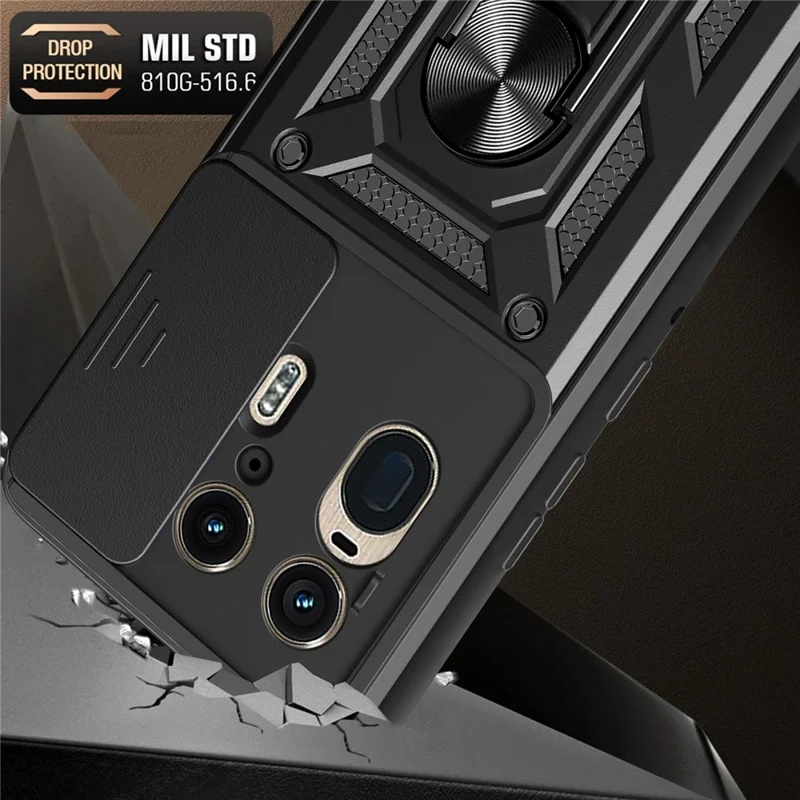 For Motorola Moto X50 Ultra 5G  /  Edge 50 Ultra 5G Case with Slide Camera Lid PC+TPU Kickstand Phone Cover - Black-Cellmalls