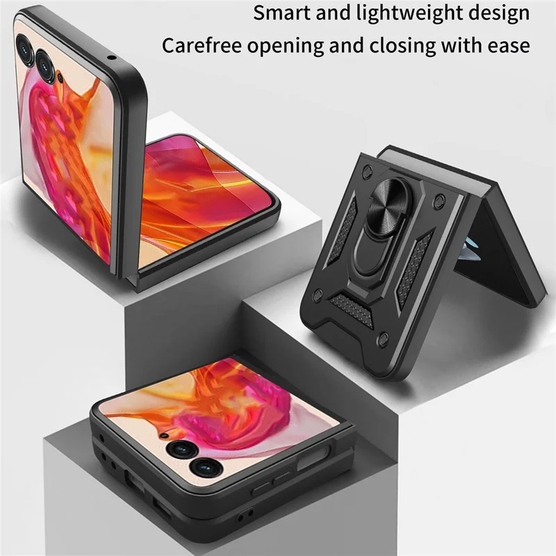 For Motorola Razr 60 / Razr 50 5G Case with Slide Camera Lid PC+TPU Kickstand Phone Cover - Black-Cellmalls