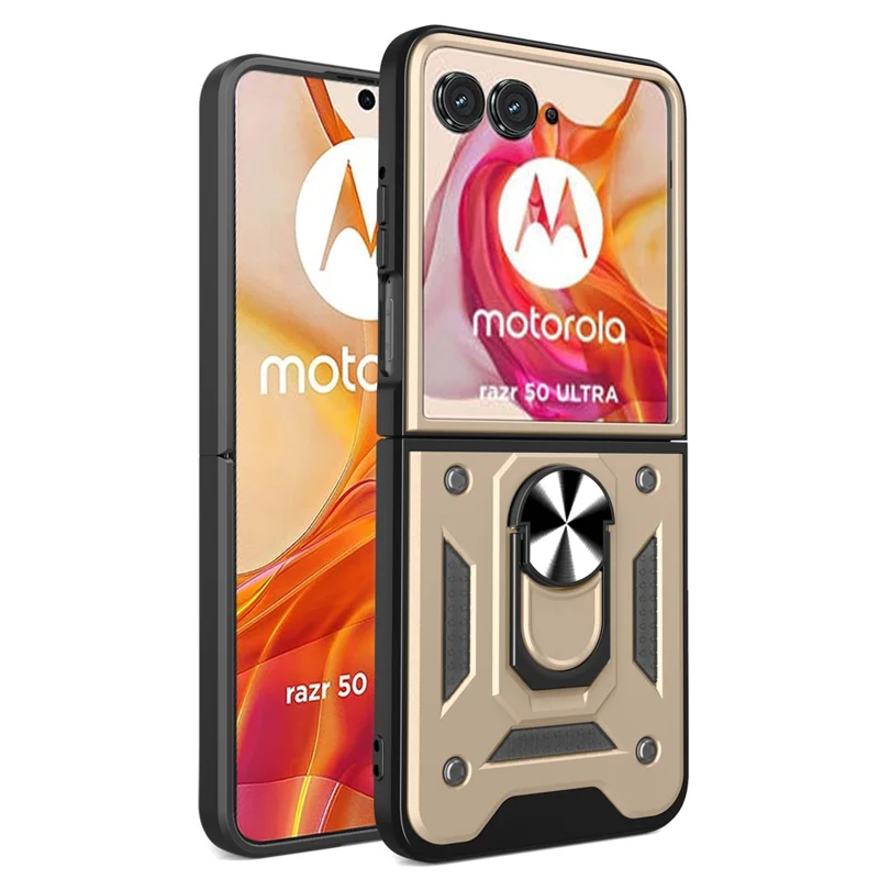 For Motorola Razr 50 Ultra 5G Kickstand Case PC+TPU Phone Shell with Slide Camera Lid - Black-Cellmalls