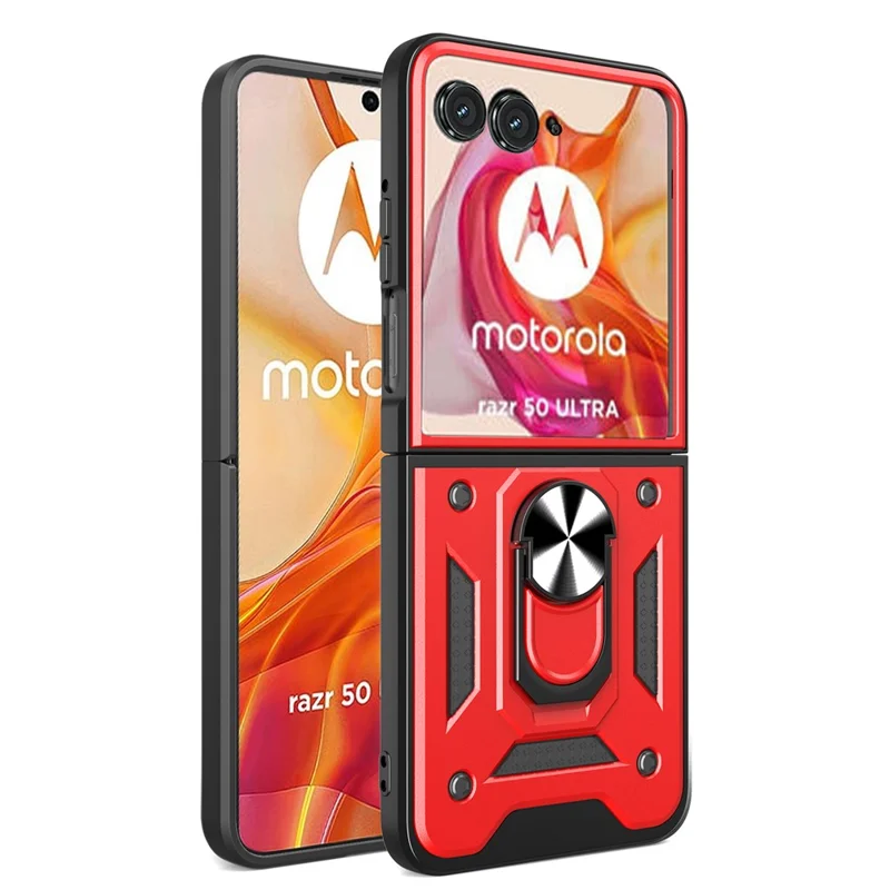 For Motorola Razr 50 Ultra 5G Kickstand Case PC+TPU Phone Shell with Slide Camera Lid - Black-Cellmalls