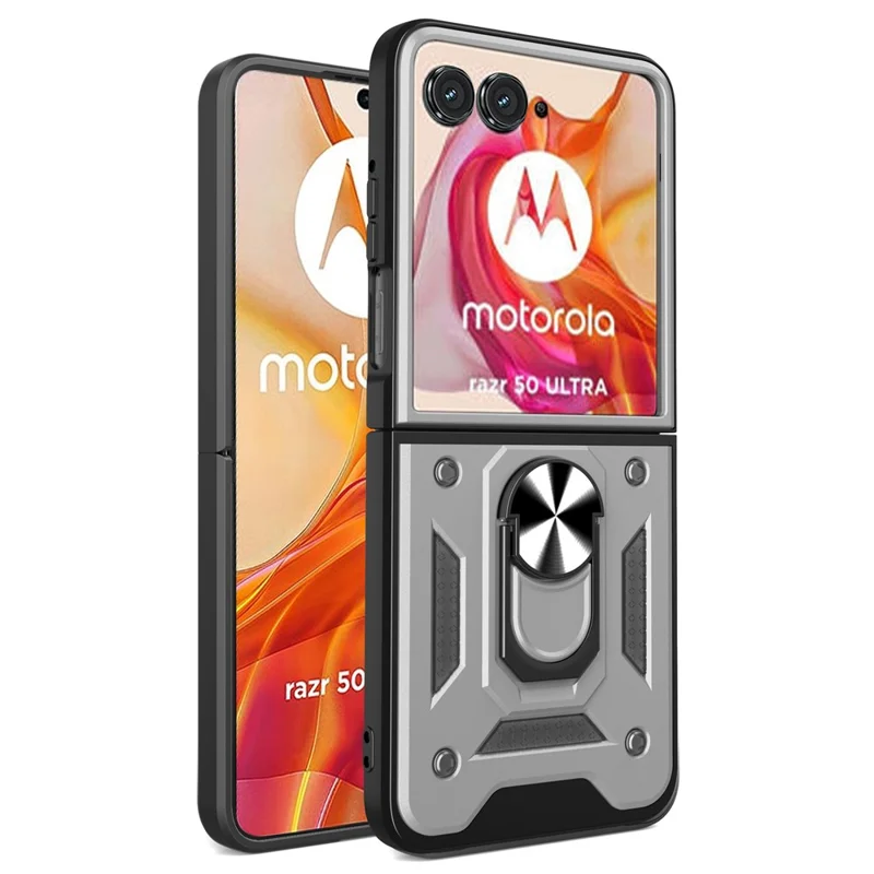For Motorola Razr 50 Ultra 5G Kickstand Case PC+TPU Phone Shell with Slide Camera Lid - Black-Cellmalls