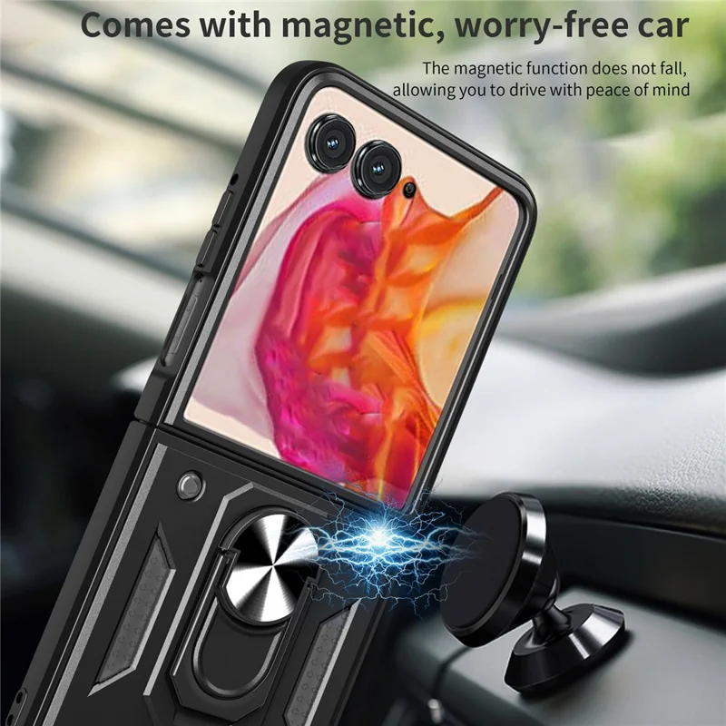 For Motorola Razr 60 / Razr 50 5G Case with Slide Camera Lid PC+TPU Kickstand Phone Cover - Black-Cellmalls