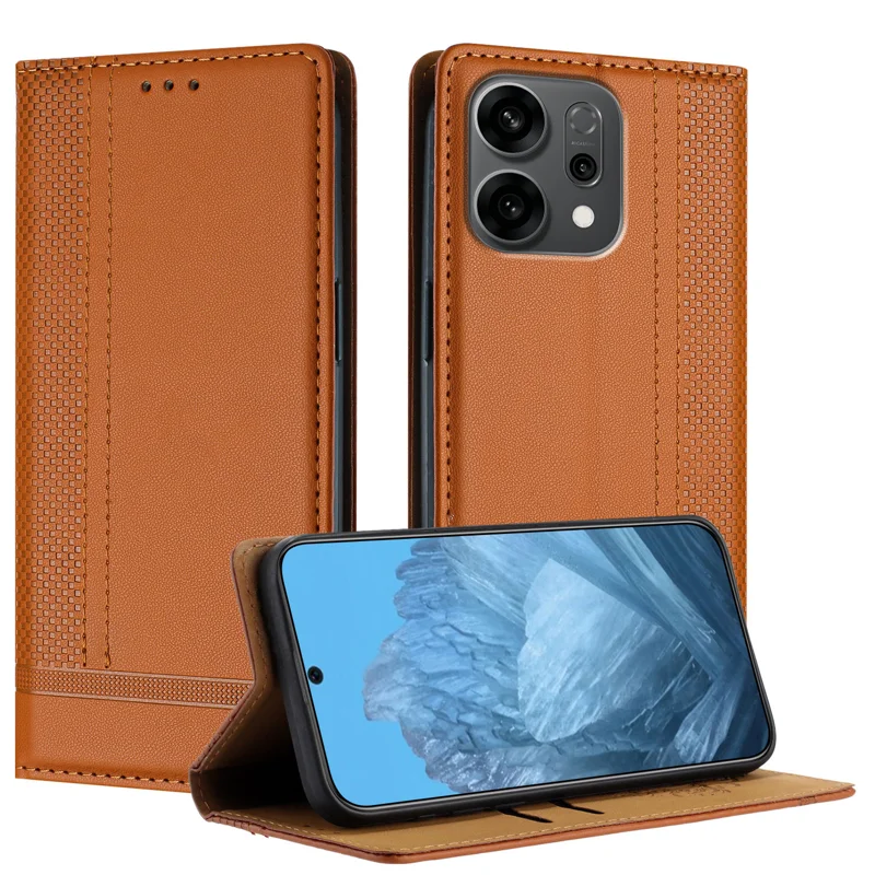 For Oppo Reno14 F 5G Case L-Shaped Grid Pattern Leather Stand Phone Cover with Card Slots - Blue-Cellmalls