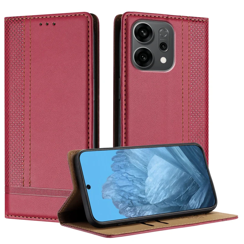 For Oppo Reno14 F 5G Case L-Shaped Grid Pattern Leather Stand Phone Cover with Card Slots - Blue-Cellmalls