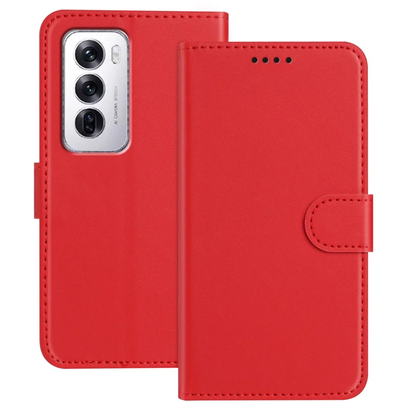 For Oppo Reno12 5G (Global) Leather Case Wallet Stand Solid Color Anti Drop Phone Cover - Black-Cellmalls
