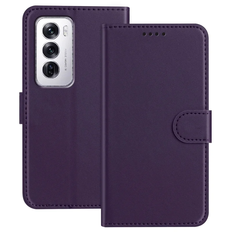 For Oppo Reno12 5G (Global) Leather Case Wallet Stand Solid Color Anti Drop Phone Cover - Black-Cellmalls