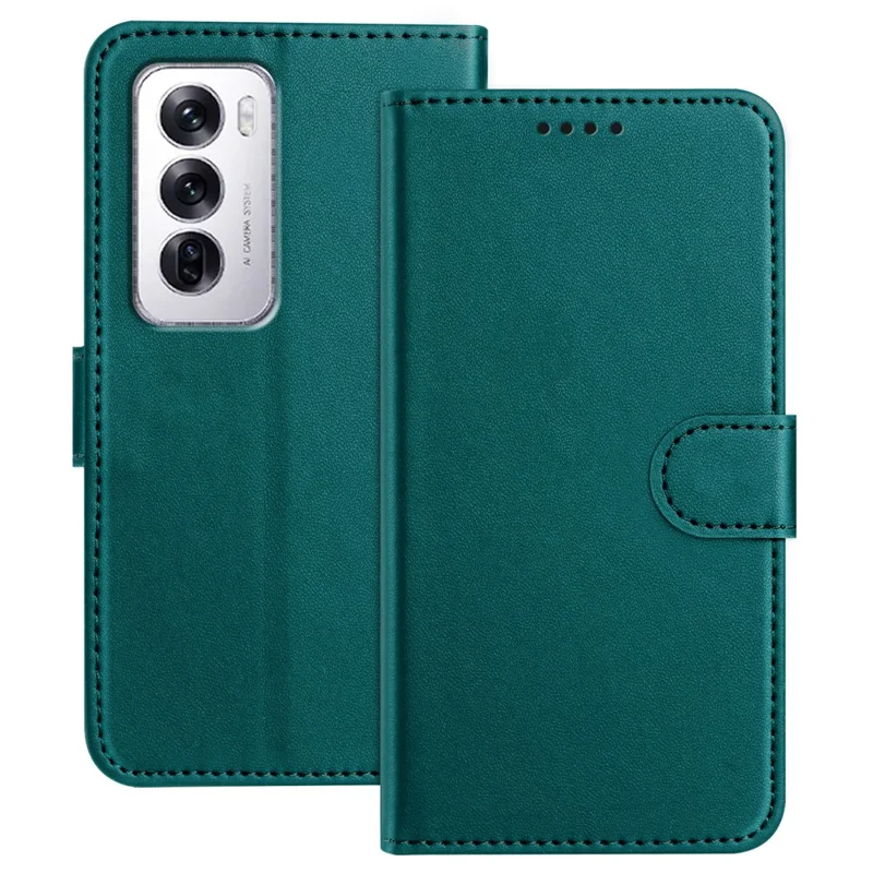 For Oppo Reno12 5G (Global) Leather Case Wallet Stand Solid Color Anti Drop Phone Cover - Black-Cellmalls