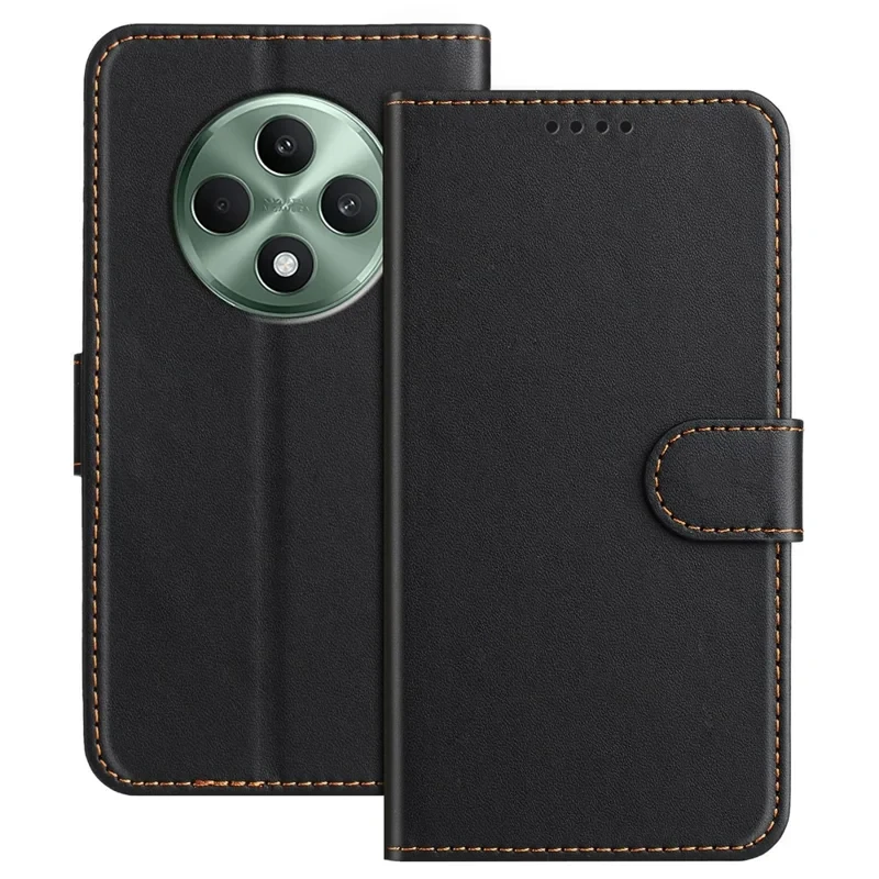 For Oppo Reno12 F 4G / Oppo Reno12 FS 5G / Oppo Reno12 F 5G Leather Case Wallet Stand Solid Color Anti Drop Phone Cover - Black-Cellmalls