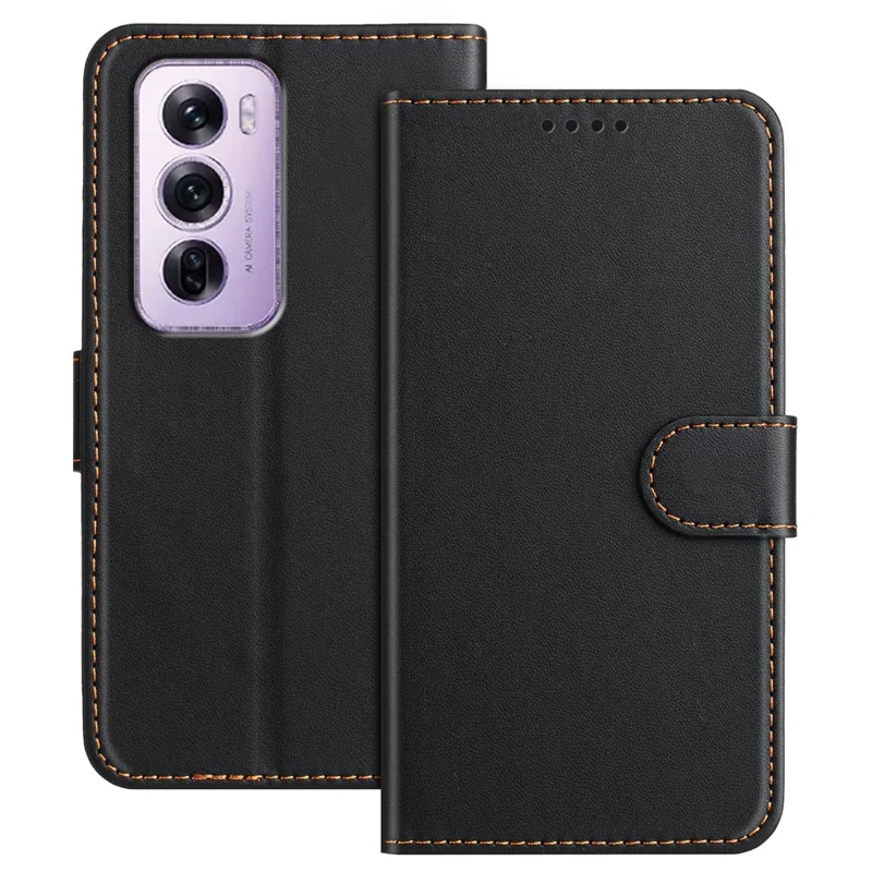 For Oppo Reno12 Pro 5G (Global) Leather Case Wallet Stand Solid Color Anti Drop Phone Cover - Black-Cellmalls