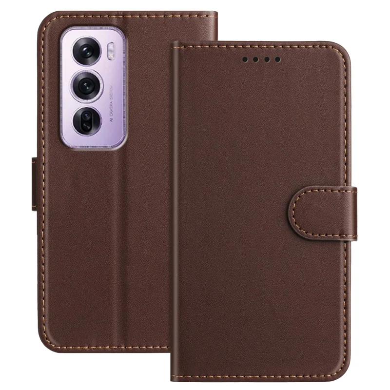 For Oppo Reno12 Pro 5G (Global) Leather Case Wallet Stand Solid Color Anti Drop Phone Cover - Black-Cellmalls