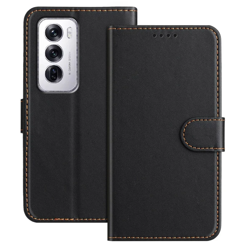 For Oppo Reno12 5G (Global) Leather Case Wallet Stand Solid Color Anti Drop Phone Cover - Black-Cellmalls