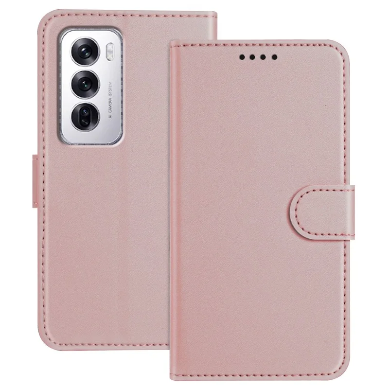 For Oppo Reno12 5G (Global) Leather Case Wallet Stand Solid Color Anti Drop Phone Cover - Black-Cellmalls