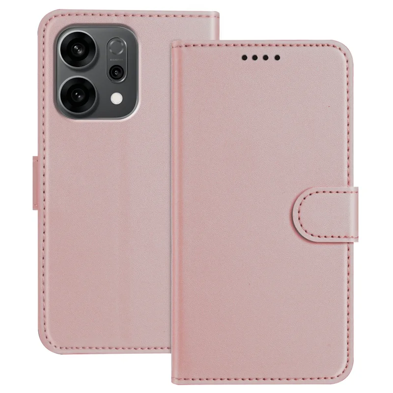 For Oppo Reno14 5G (China) / Oppo Reno14 5G (Global) Leather Case Wallet Stand Solid Color Anti Drop Phone Cover - Black-Cellmalls