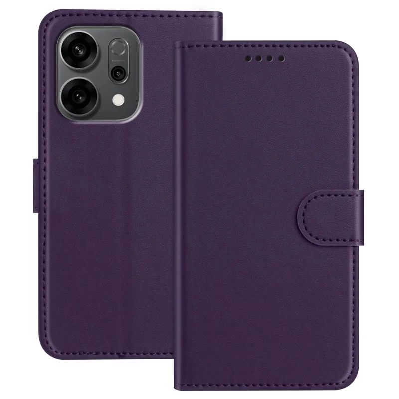 For Oppo Reno14 5G (China) / Oppo Reno14 5G (Global) Leather Case Wallet Stand Solid Color Anti Drop Phone Cover - Black-Cellmalls