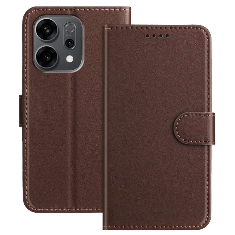 For Oppo Reno14 F 5G Leather Case Wallet Stand Solid Color Anti Drop Phone Cover - Black-Cellmalls