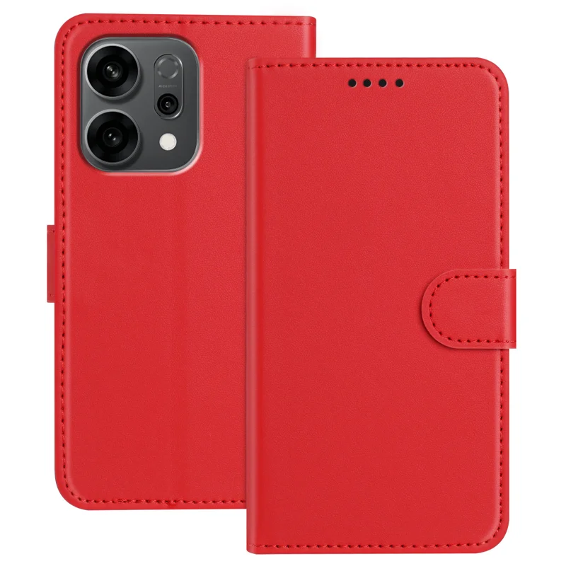 For Oppo Reno14 F 5G Leather Case Wallet Stand Solid Color Anti Drop Phone Cover - Black-Cellmalls