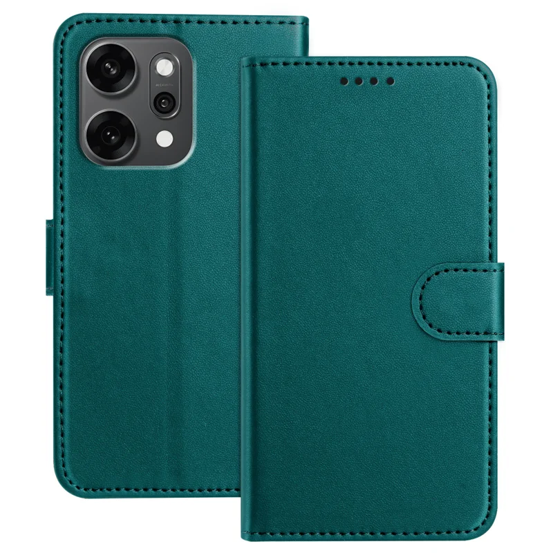 For Oppo Reno14 Pro 5G (China) / Oppo Reno14 Pro 5G (Global) Leather Case Wallet Stand Solid Color Anti Drop Phone Cover - Black-Cellmalls