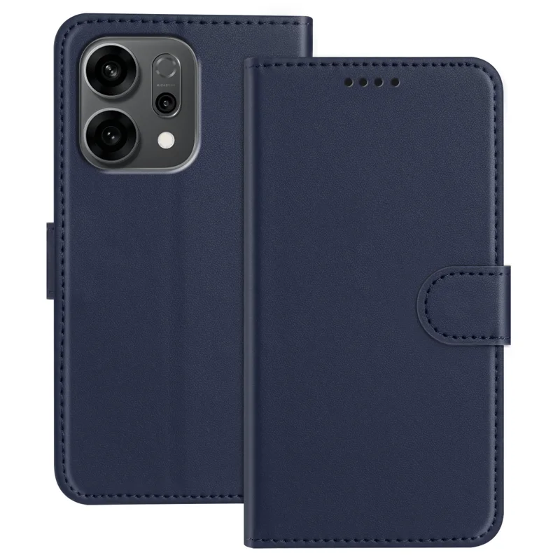 For Oppo Reno14 F 5G Leather Case Wallet Stand Solid Color Anti Drop Phone Cover - Black-Cellmalls