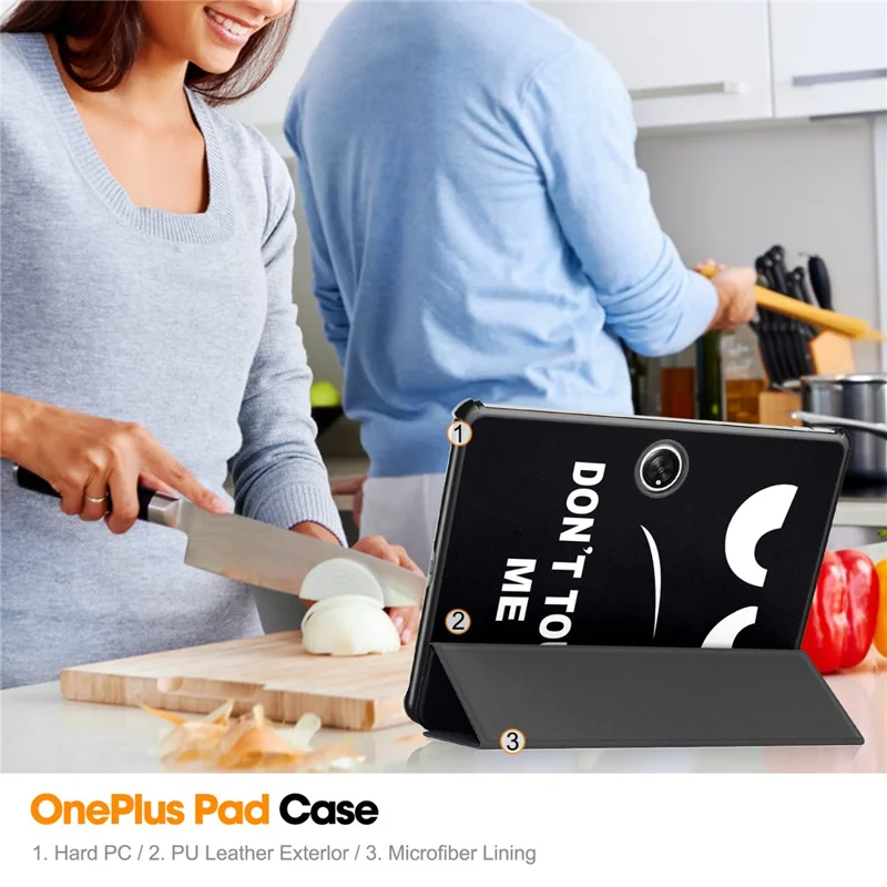 Trifold Stand Smart Case for Oppo Pad 2 , PU Leather Pattern Printing Folio Cover - Don't Touch Me-Cellmalls