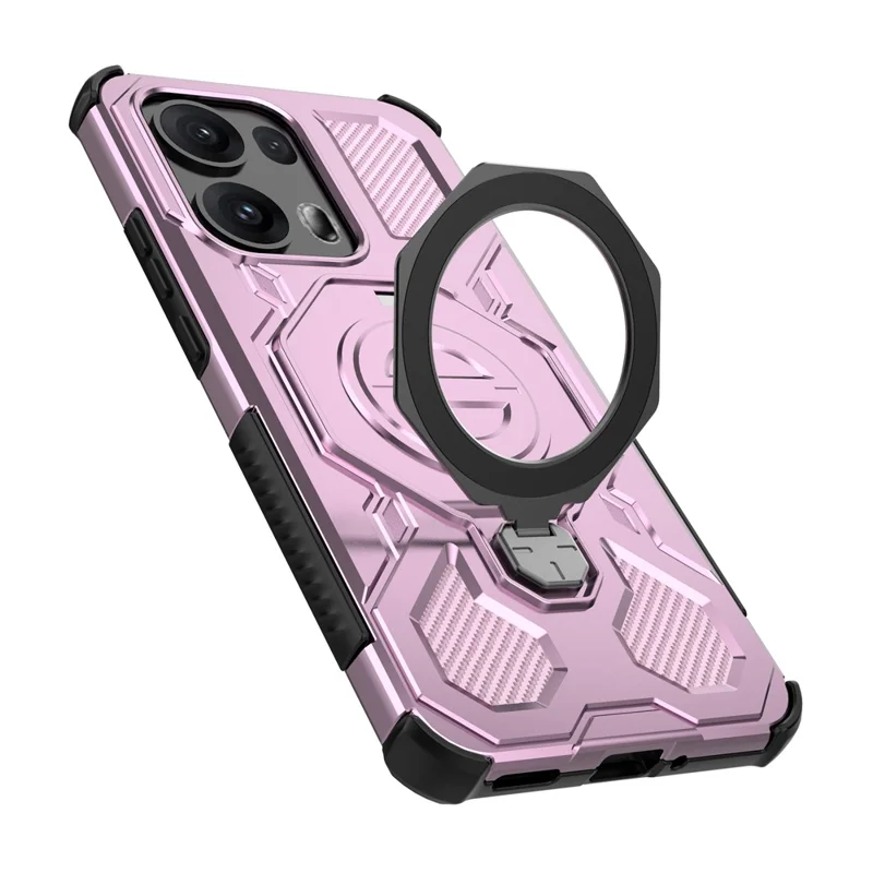 For Oppo Reno13 Pro 5G Magnetic Case Rotating Metal Kickstand PC + TPU Phone Back Cover - Pink-Cellmalls