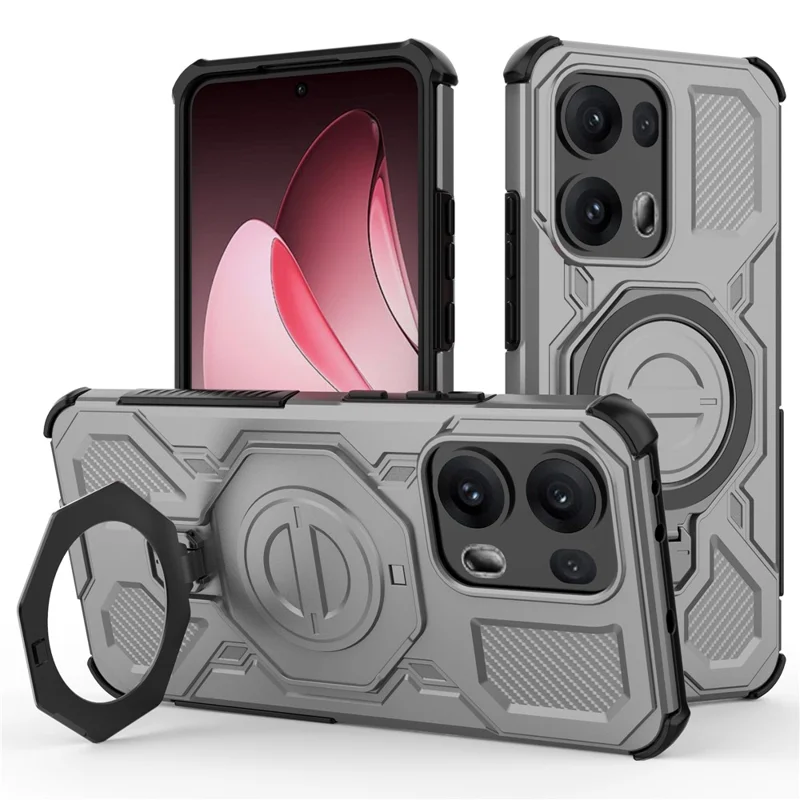 For Oppo Reno13 Pro 5G Magnetic Case Rotating Metal Kickstand PC + TPU Phone Back Cover - Pink-Cellmalls