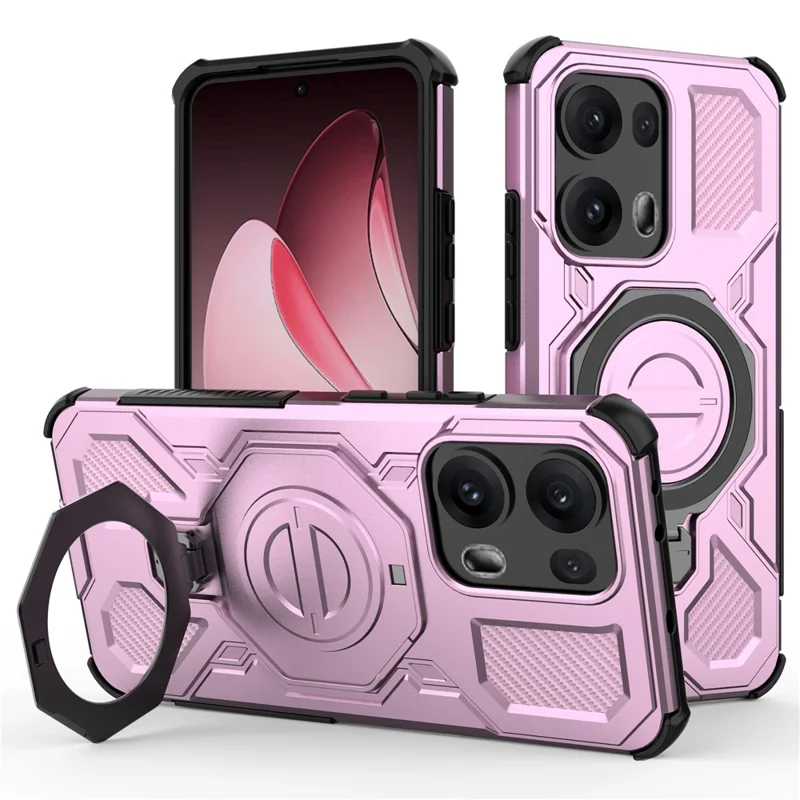 For Oppo Reno13 Pro 5G Magnetic Case Rotating Metal Kickstand PC + TPU Phone Back Cover - Pink-Cellmalls