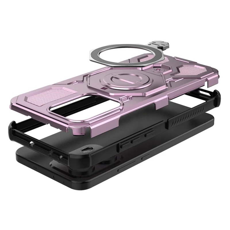 For Oppo Reno13 Pro 5G Magnetic Case Rotating Metal Kickstand PC + TPU Phone Back Cover - Pink-Cellmalls