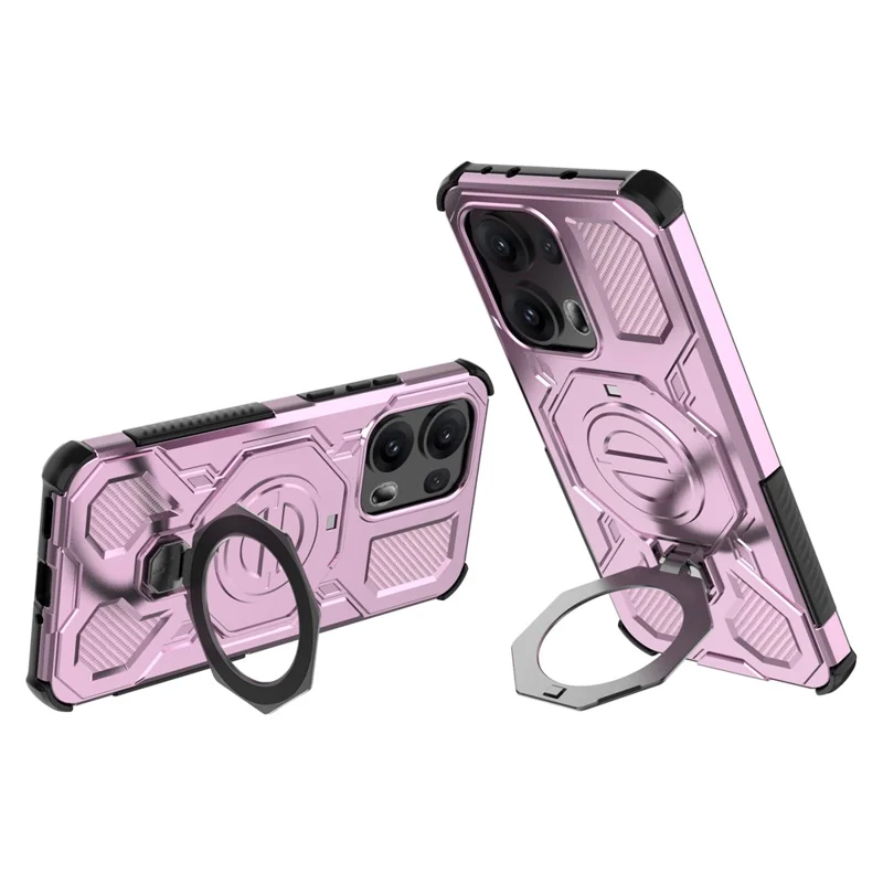 For Oppo Reno13 Pro 5G Magnetic Case Rotating Metal Kickstand PC + TPU Phone Back Cover - Pink-Cellmalls